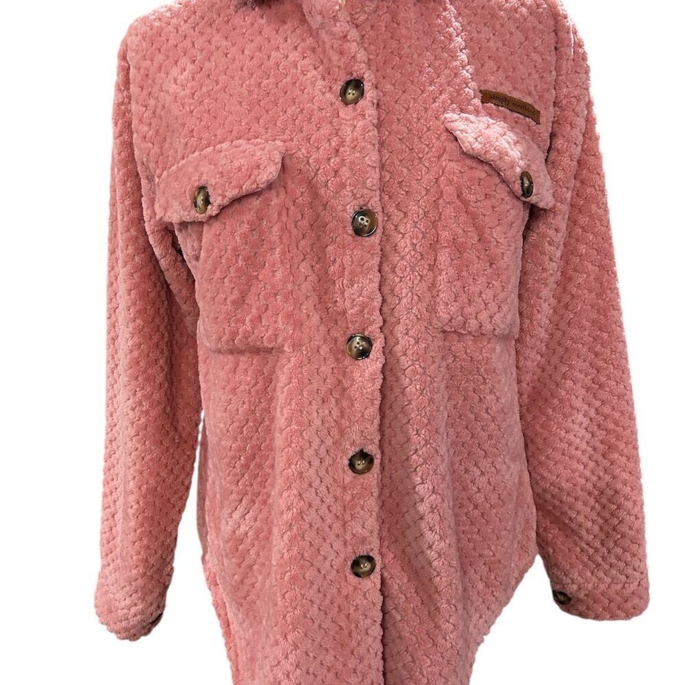 Simply Southern Textured Plush Button-Front Shacket – Pink – Size S